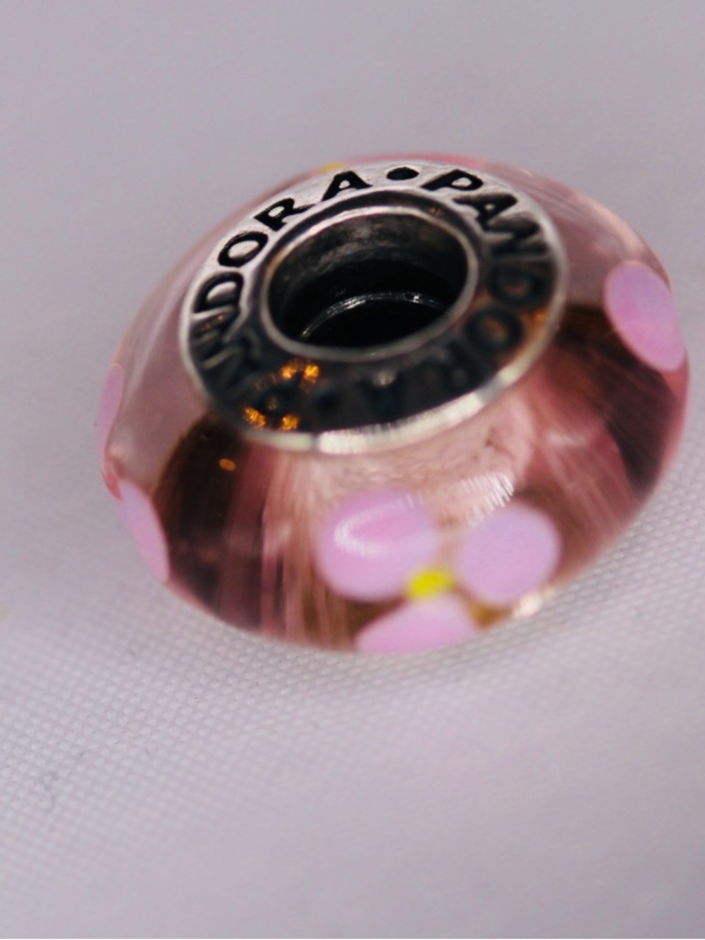 Pink and yellow Pandora flower glass Murano